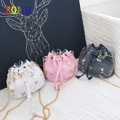 ZOMU Small Flower Embroidery Shoulder Messenger Bag Bucket Bag Handbag