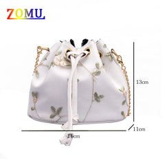 ZOMU Small Flower Embroidery Shoulder Messenger Bag Bucket Bag Handbag