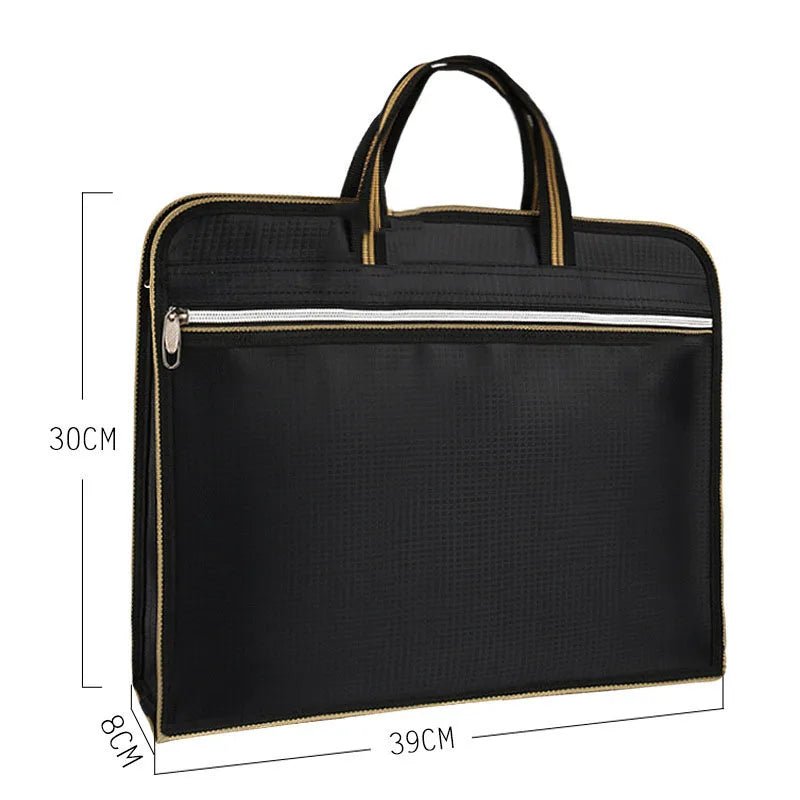 Waterproof Zipper Briefcase A4 Files Bag Large Capacity Laptop Business Tote
