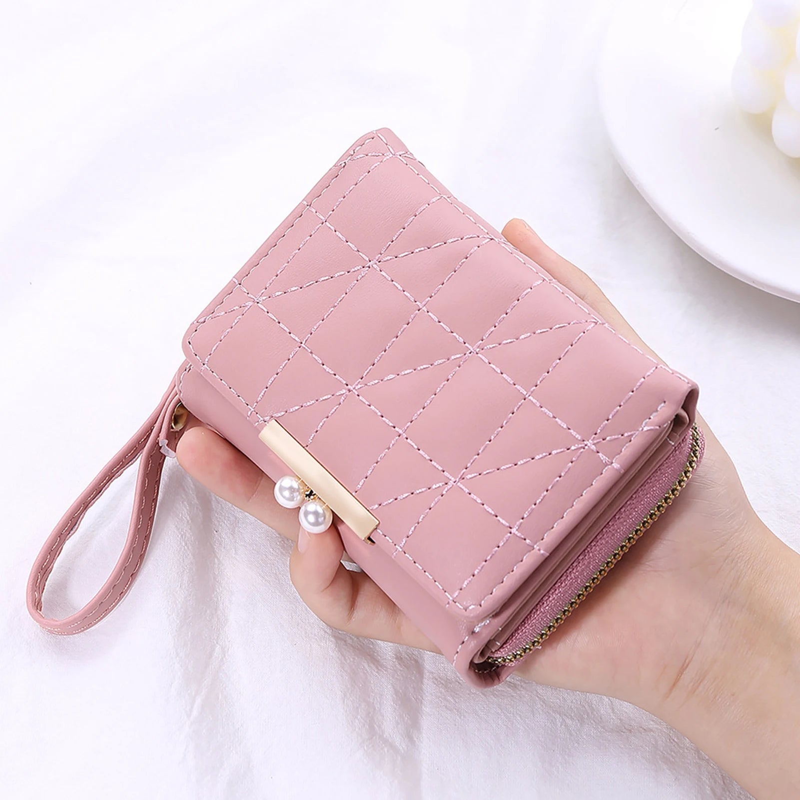 Zipper Closure Women's Wallet Short Purse Clear Texture NIN668