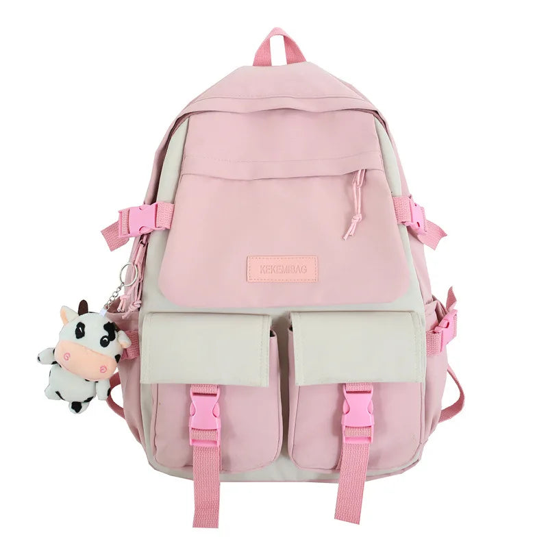 Double Pocket Girls Backpack for Junior High School Students