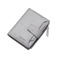 Men's Multi-card Buckle Wallet Short Leather Grey Purse Money Bag