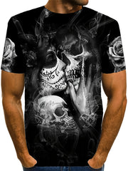 Men's Skull Kissing Print T-shirt Casual Comfy 3D Print Tee