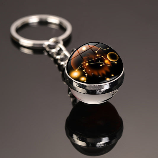 12 Constellations Car Key Ring Starry Sky Luminous Glass Ball Keychain