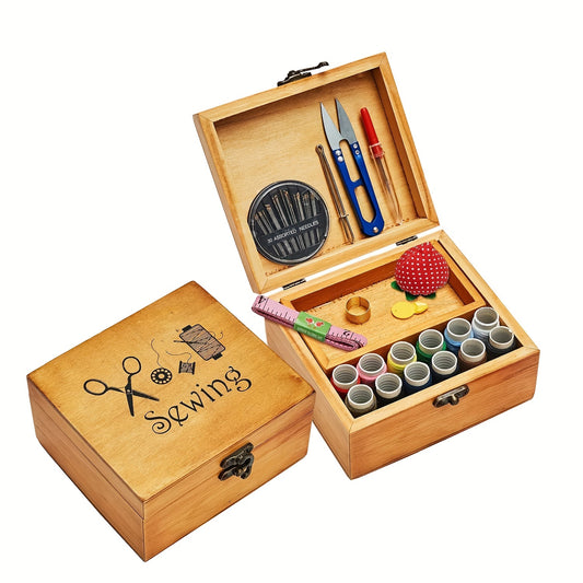 Wooden Sewing Kit Box For Adults with Accessories