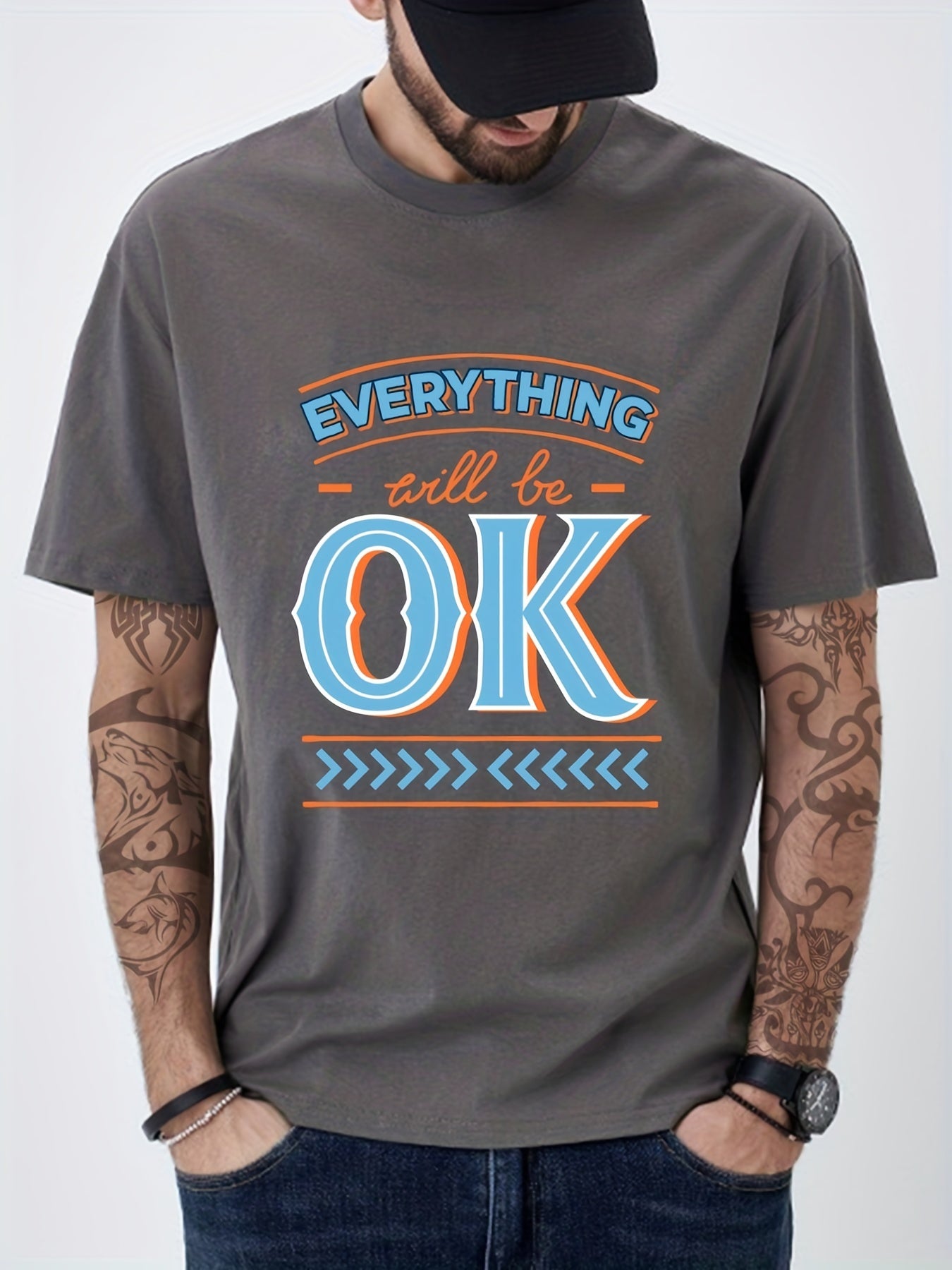 Men's Everything Will Be OK Print Graphic Crew Neck Tee