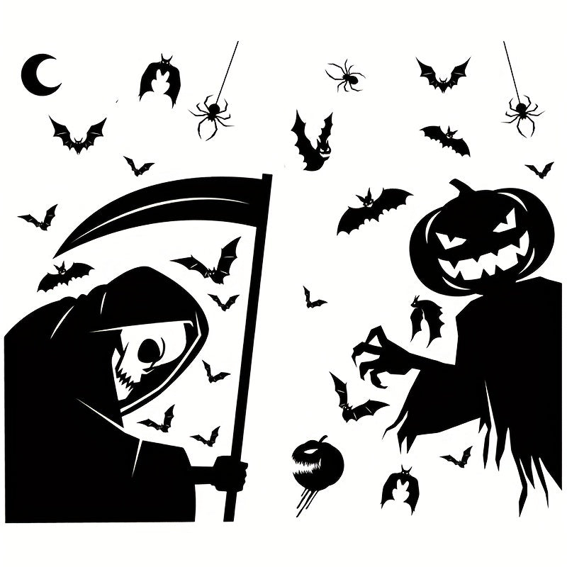 2pcs Halloween Window Stickers Pumpkin Skull Static Stickers