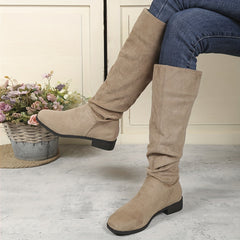 Women's Slouch Knee High Boots Round Toe Pull On Micro Suede Boots
