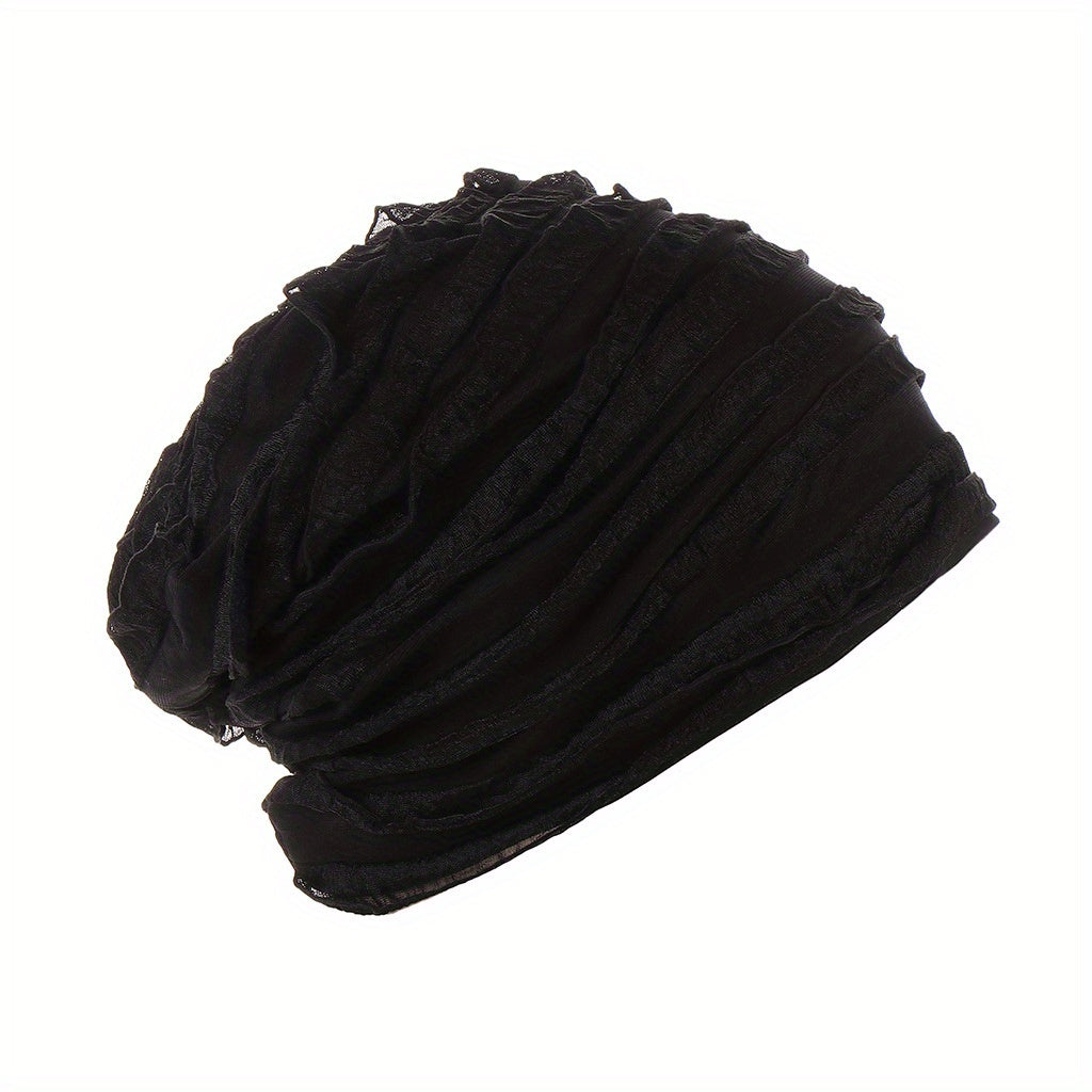Ruffles Pleated Turban Cap Elastic Head Wrap Lightweight Hijab Beanie