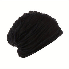 Ruffles Pleated Turban Cap Elastic Head Wrap Lightweight Hijab Beanie