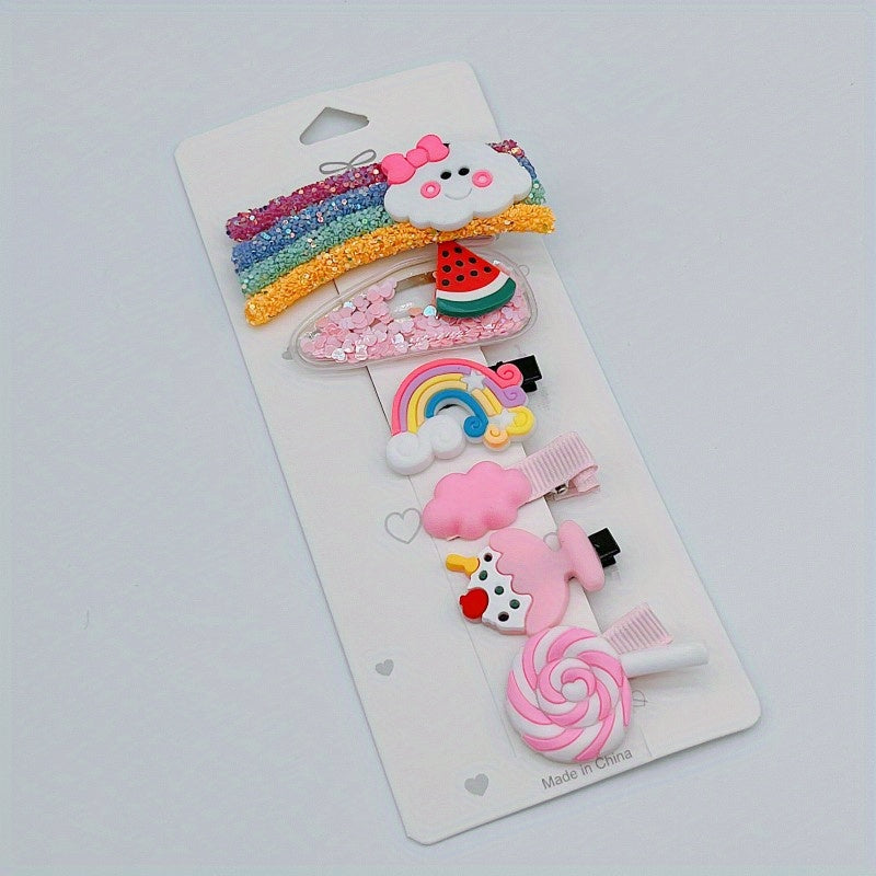6pcs Cartoons Hair Clip Set Girls Hair Accessories Acrylic Hair Pins Headdress