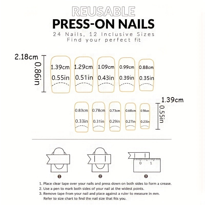 24pcs Heart Press On Nails Bling Glitter Sequin Glossy Full Cover False Nails