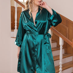  Satin Three Quarter Sleeve Belted Robe