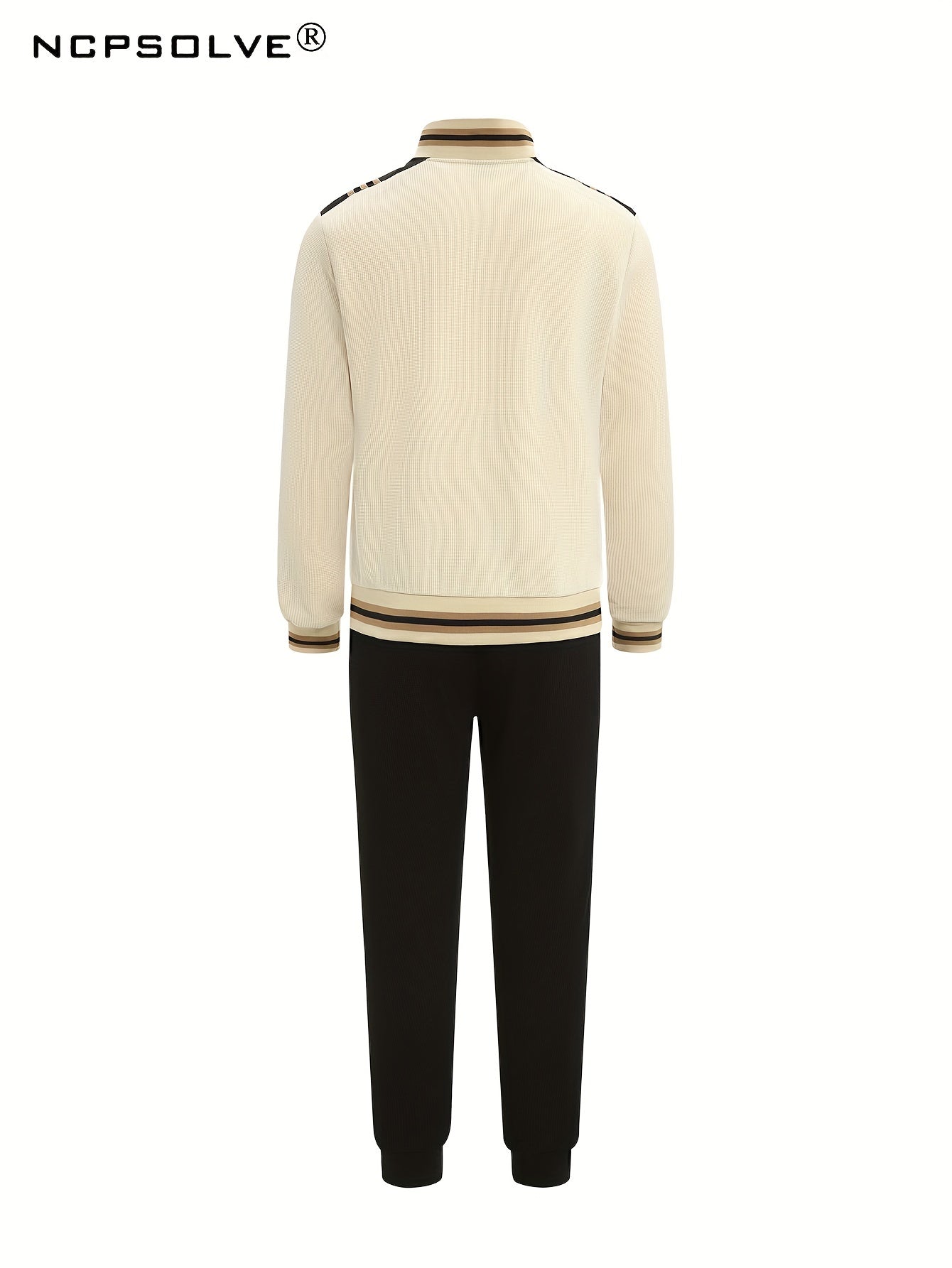 Men's 2 Piece Outfits Stand Collar Stripe Casual Jacket And Sweatpants Set