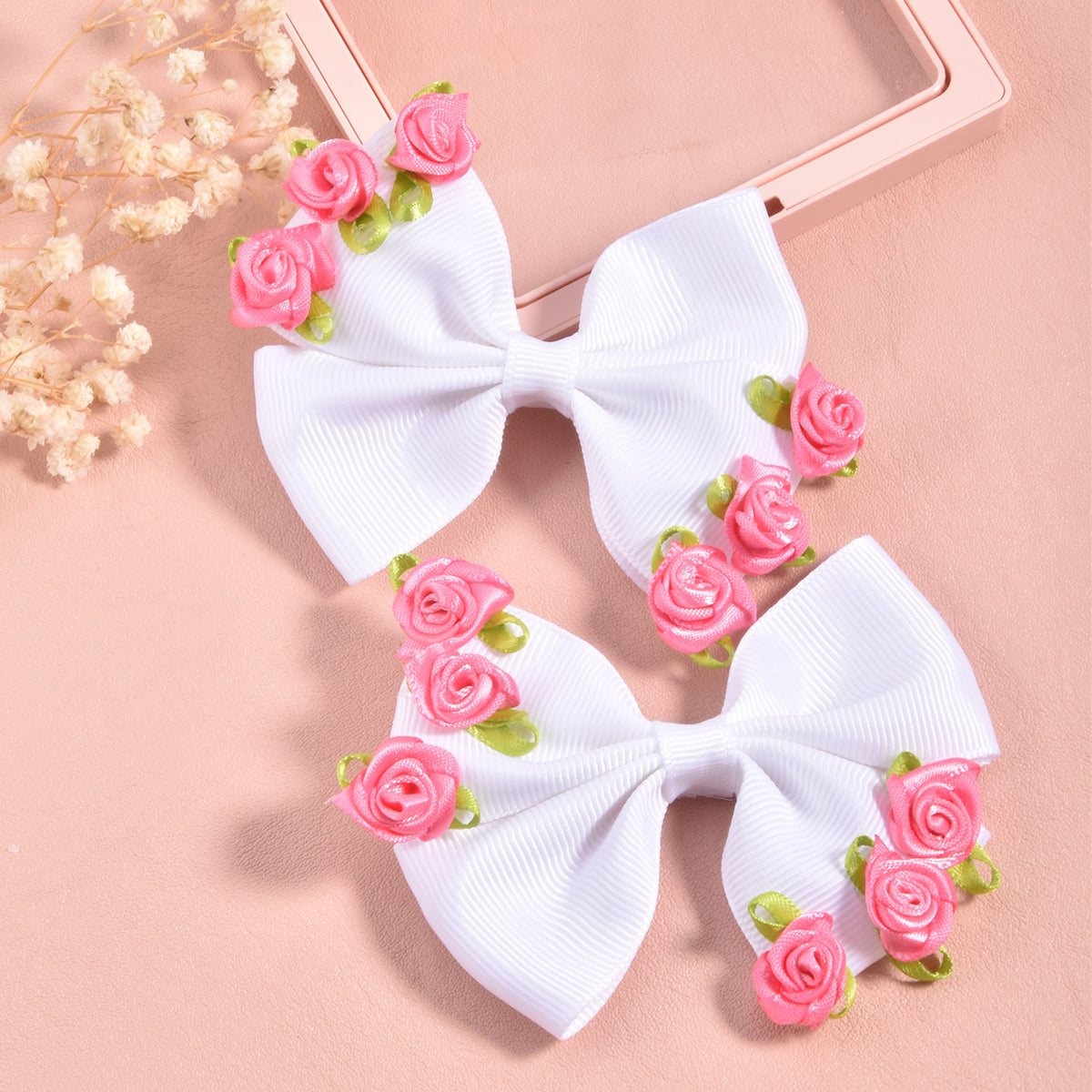 2pcs Bow Hair Clips & Rose Hairpins for Kids' Parties