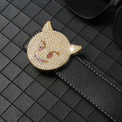 Men's Rhinestones Cat Buckle Belt Hip Hop Style