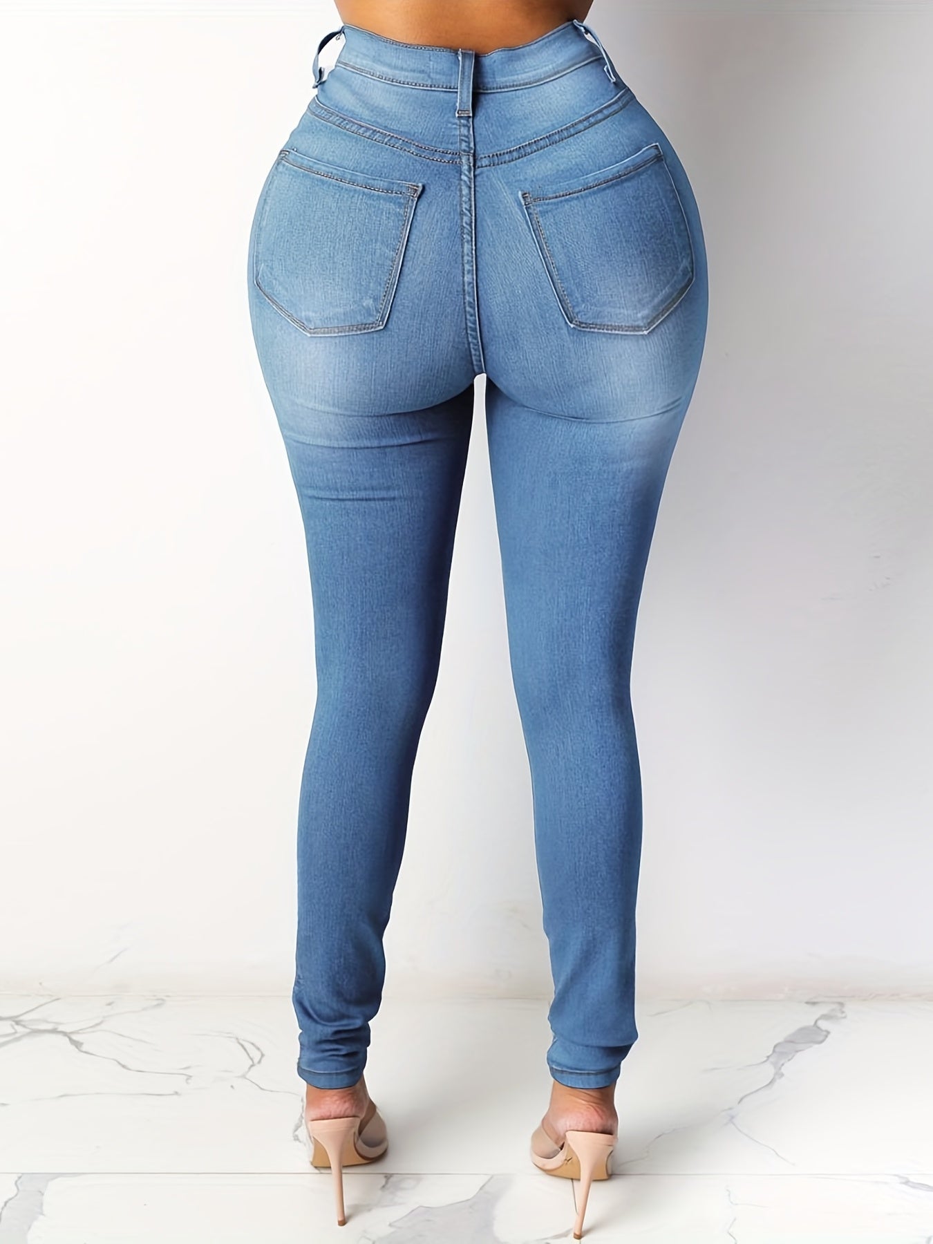 Washed Button Fly Skinny Jeans