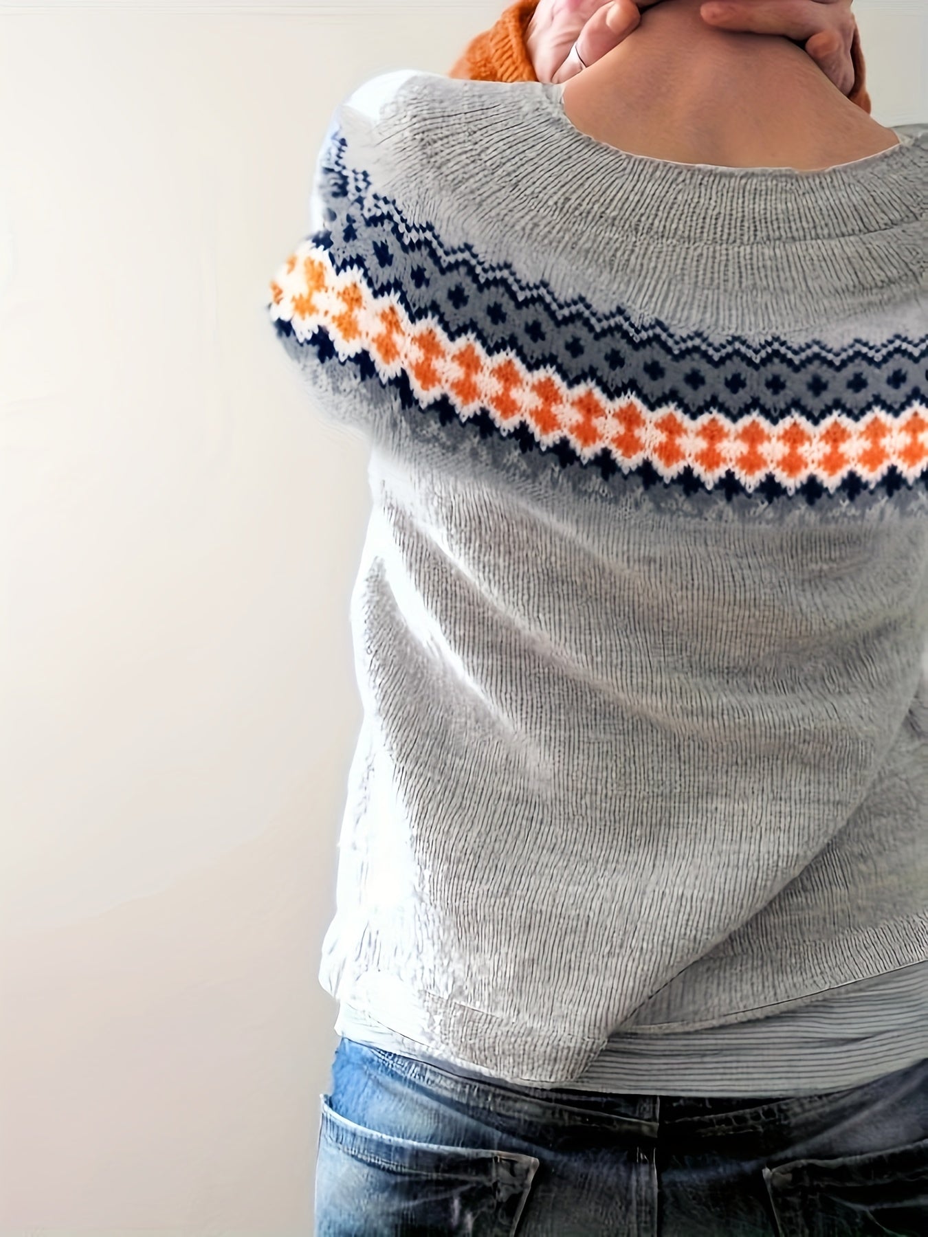 Block Crew Neck Pullover Sweater Long Sleeve Casual Knitwear