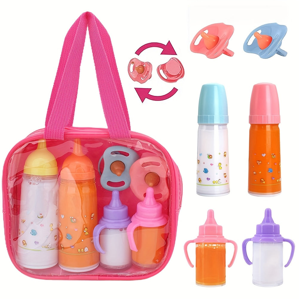 7 in 1 Doll Bottle Set with Milk & Juice, Orange Nipples PP Material