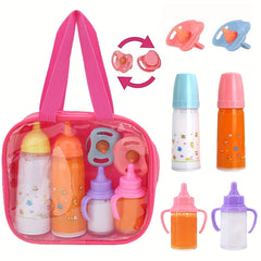 7 in 1 Doll Bottle Set with Milk & Juice, Orange Nipples PP Material