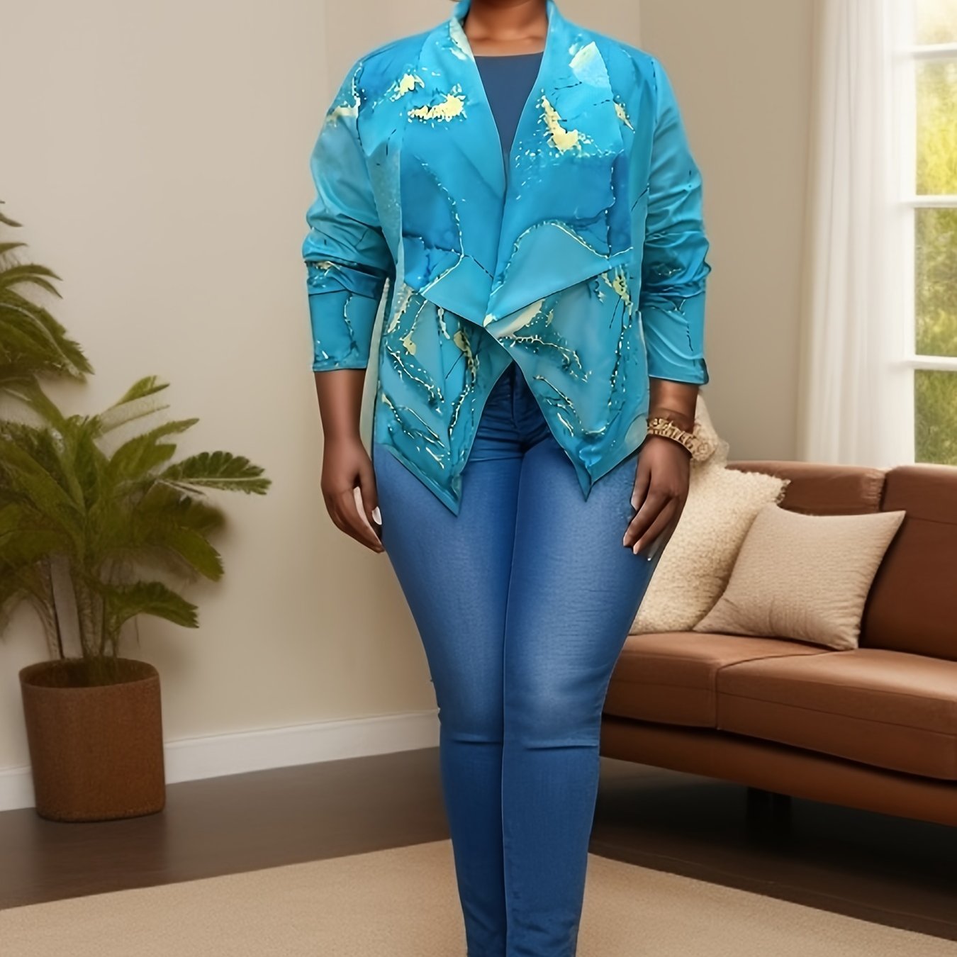  Marble Print Open Front Blazer