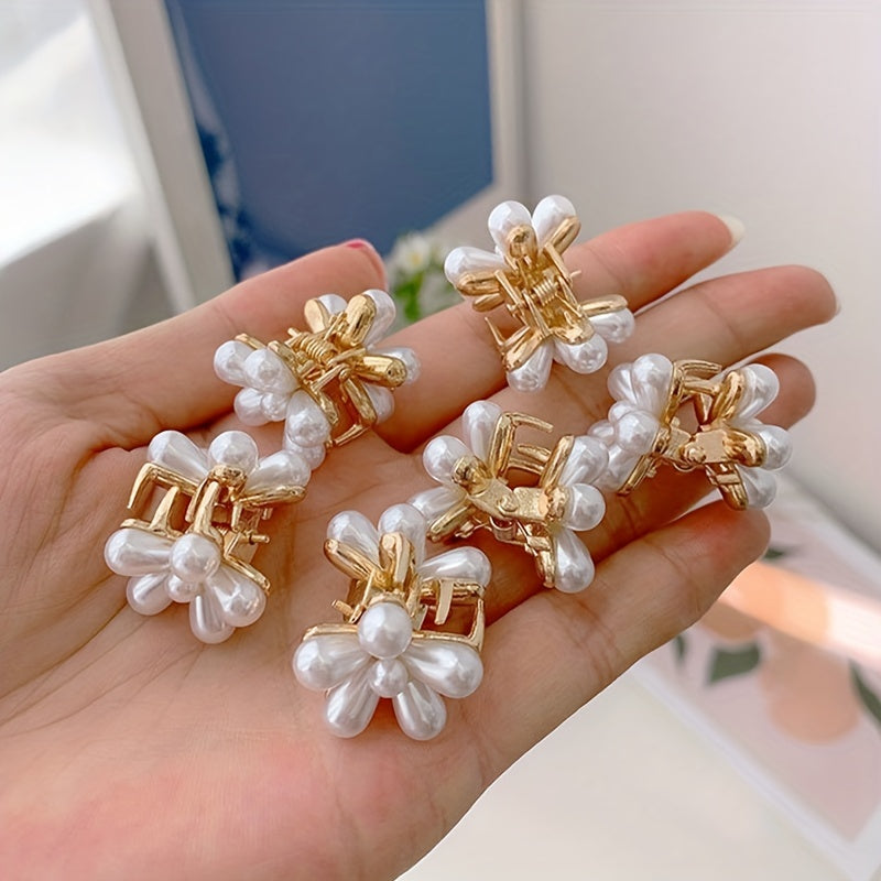 10pcs Faux Pearl Flower Hair Claw for Women