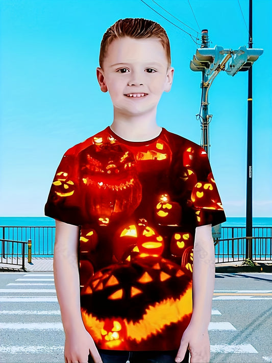 Kids Halloween Pumpkin Face 3D Print Casual T-shirt