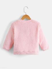 Girl's Plush Sweater With Leopard Print Crew Neck Fleece Sweatshirt