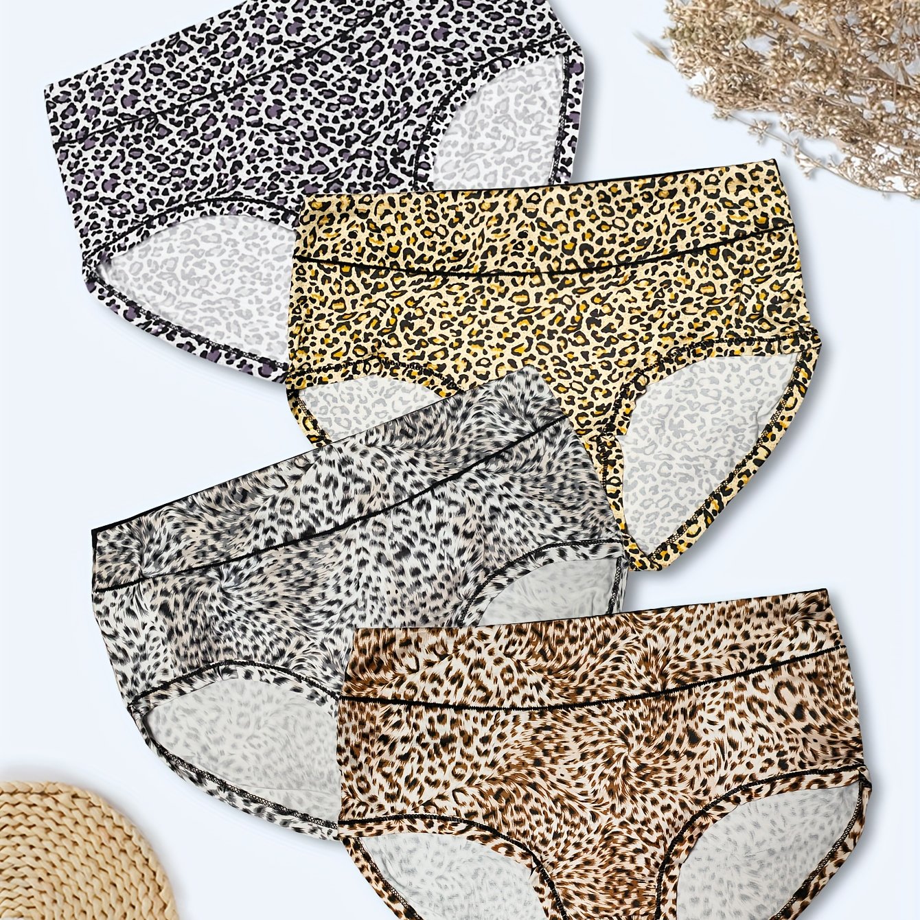 4 Pack Plus Size Soft Leopard Print Briefs Set