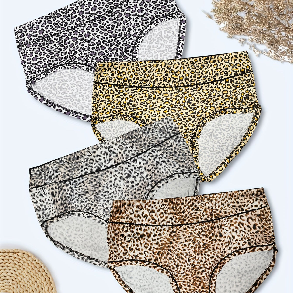 4 Pack Plus Size Soft Leopard Print Briefs Set