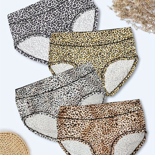 4 Pack Plus Size Soft Leopard Print Briefs Set