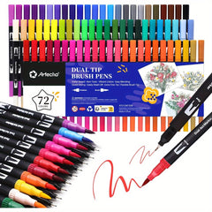 72 Dual Tip Brush Pens Fine Broad Tips Calligraphy Sketching Pens