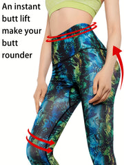 Leaf Print Yoga Leggings Workout Running Fitness Tight Pants