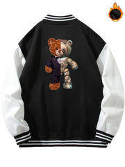 Teddy Bear Graphic Print Men's Casual Baseball Jacket