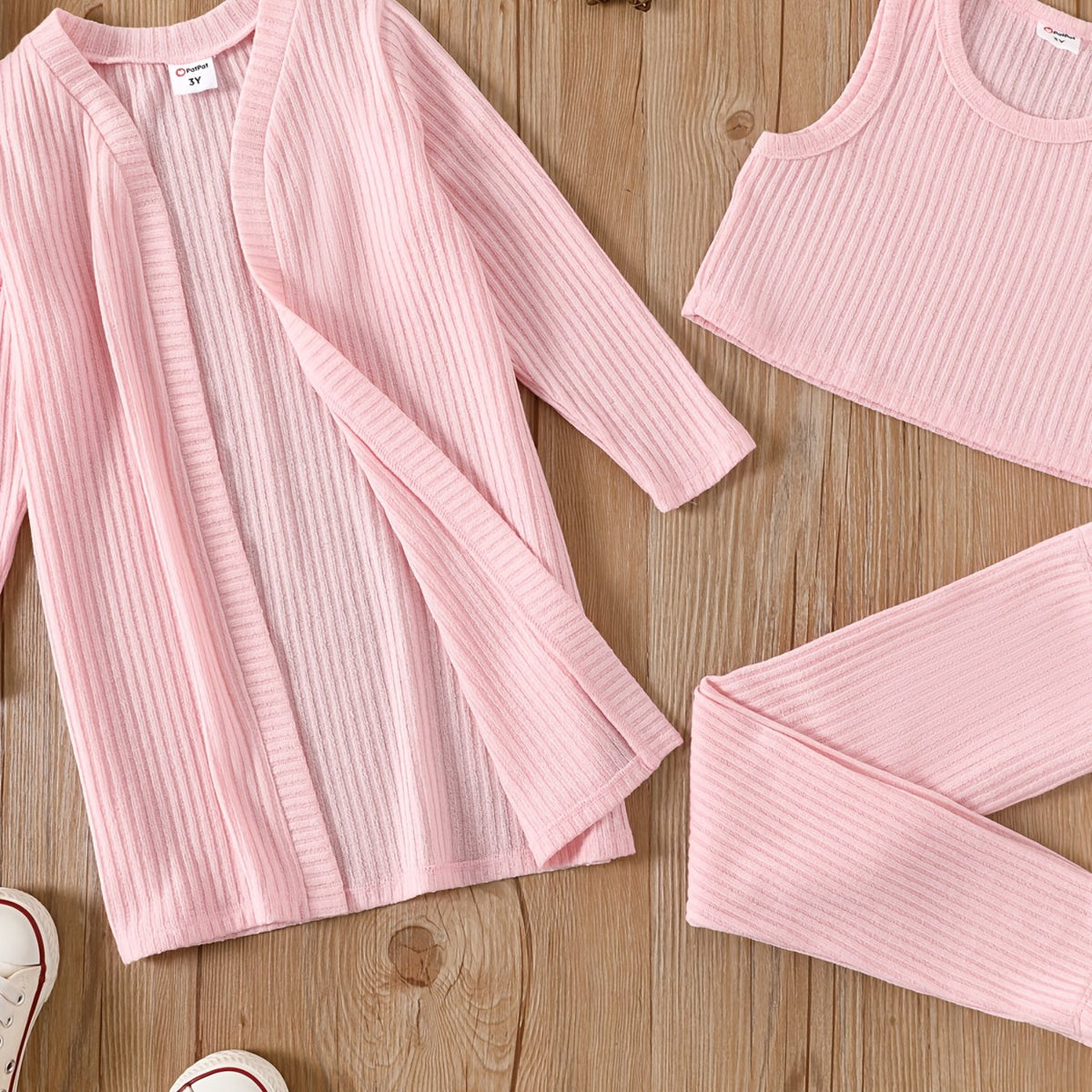 3pcs Toddler Girl Ribbed Cardigan & Tank Top & Leggings Set