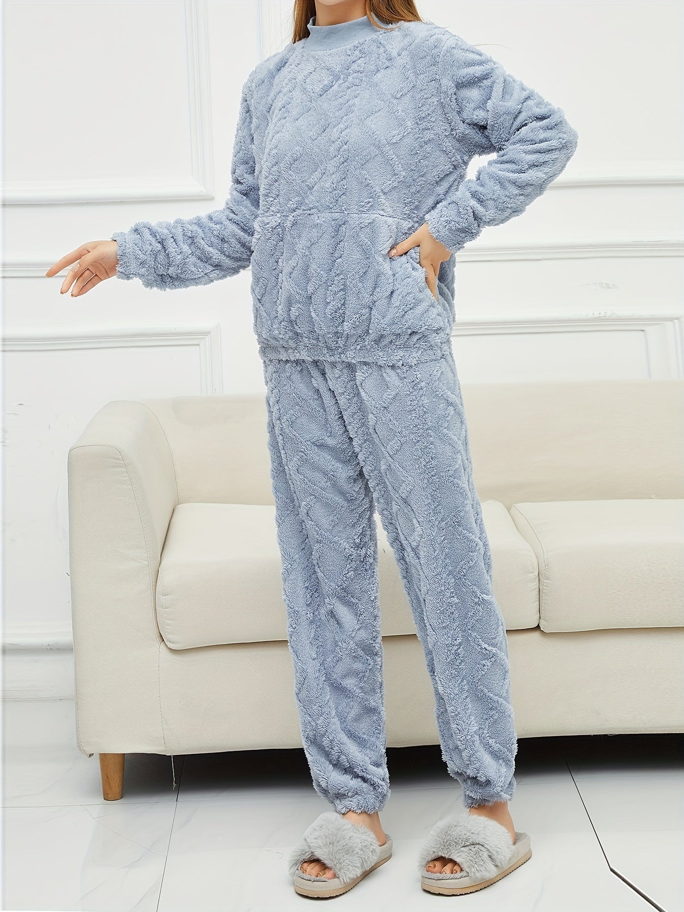 Argyle Pattern Lounge Set Long Sleeve Top & Pants Women's Loungewear