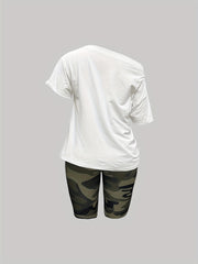 Camouflage Print Casual Two piece Set Short Sleeve T shirt & Shorts