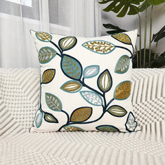 Leaf Embroidered Canvas Throw Pillow Cover for Home Decor