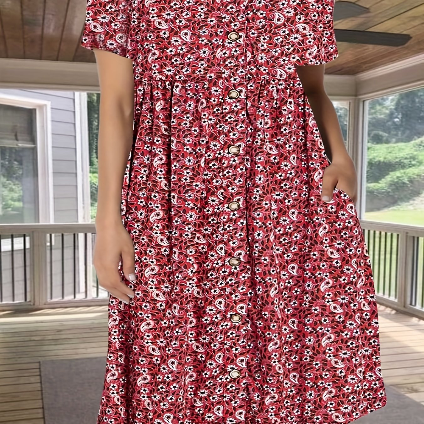  Floral Print Round Neck Tee Dress
