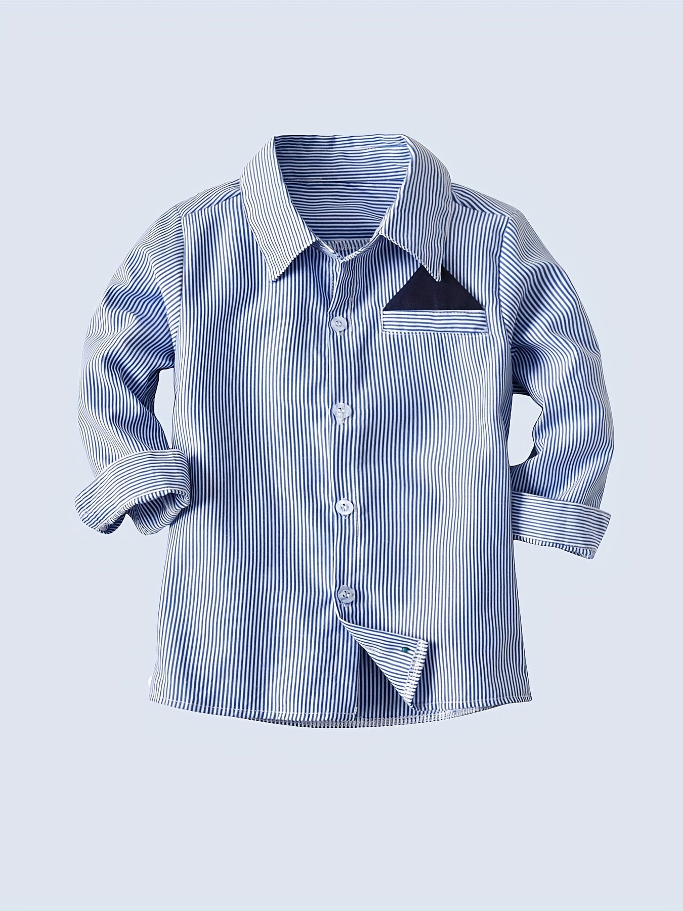 Boys Gentleman Stripe Long Sleeve Shirt Top Casual Non Stretch Lapel Shirt