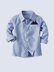 Boys Gentleman Stripe Long Sleeve Shirt Top Casual Non Stretch Lapel Shirt