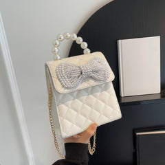 Mini Faux Pearl Handle Shoulder Bag Bow Decor Chain Strap Crossbody Bag