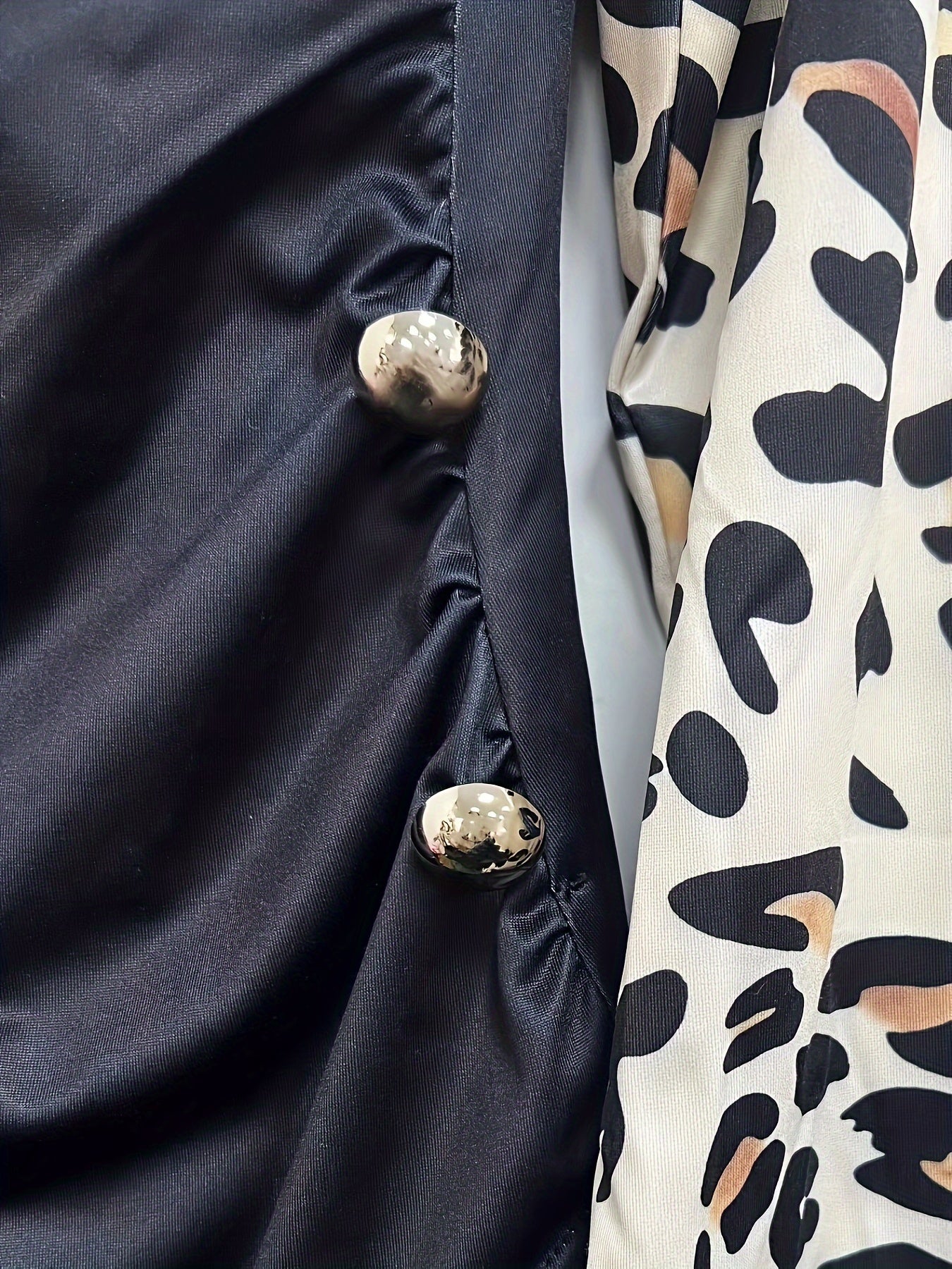  Colorblock Leopard Print Long Sleeve Dress