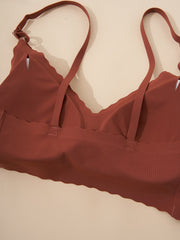 Seamless Wavy Trim Bralettes Comfort Soft Wireless Bra Women's Lingerie