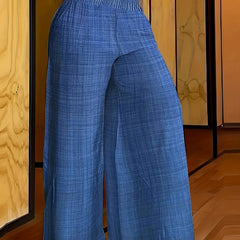  Plaid Print High Rise Wide Leg Trousers With Pockets