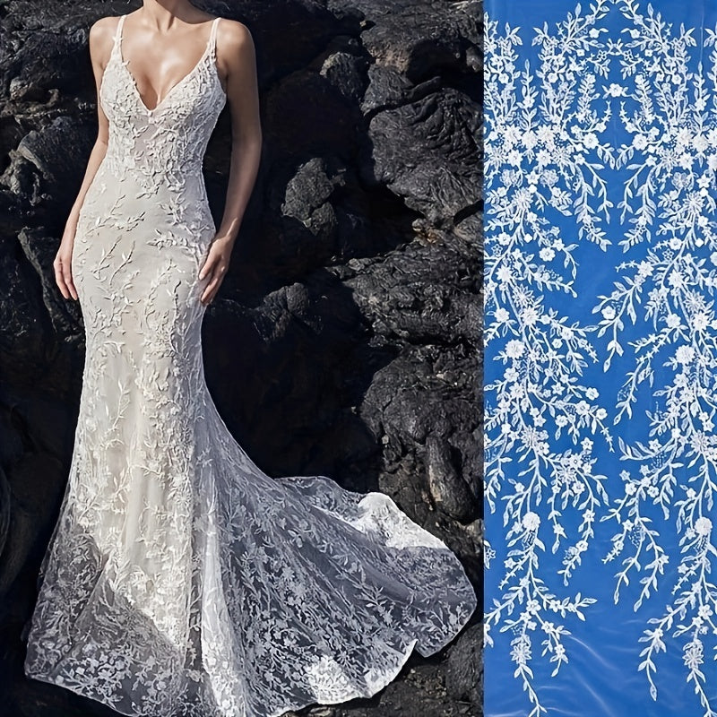 Floral Pattern Mesh Bridal Head Veil Sequin Lace Fabric Long Veil Wedding Access
