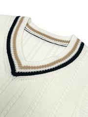 Preppy V-Neck Vest for Men Vintage Style Fall Winter