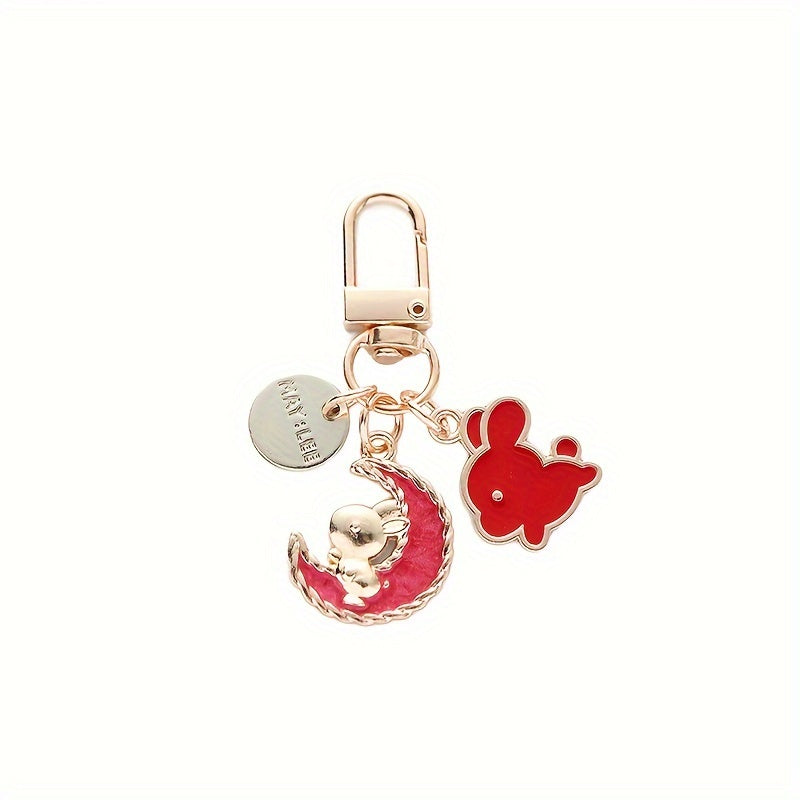 Cartoon Moon Rabbit Keychain For Girls Women Bunny Bag Pendant