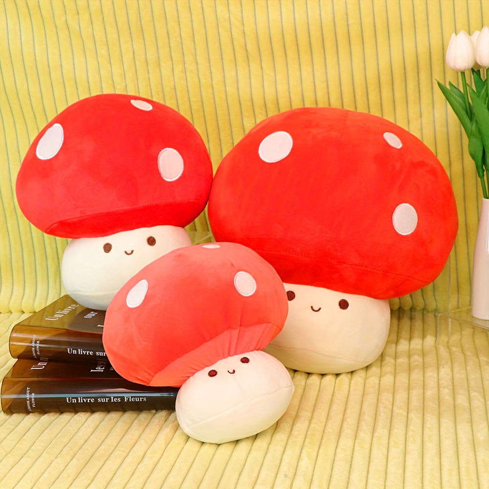 Red Mushroom Plush Toy with Polka Dot Christmas Gift