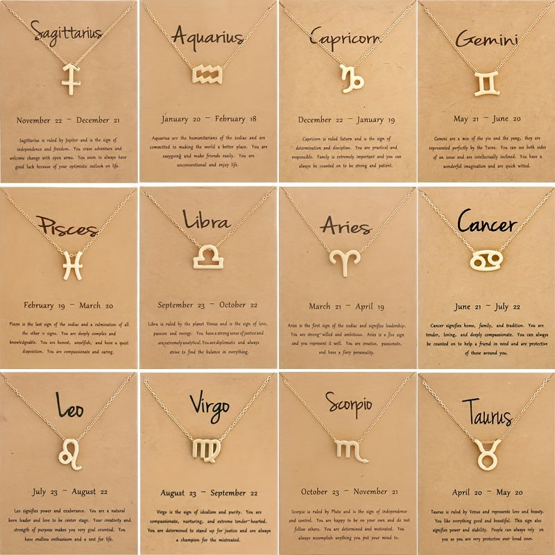 Golden Zodiac Symbol Pendant Necklace Cross Border Constellation Paper Card